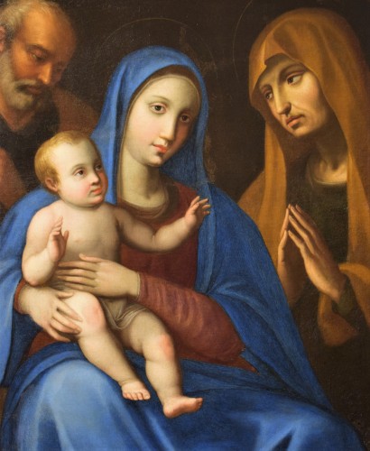 Holy Family with Saint Anna, Workshop of G.B. Salvi 17th  - Paintings & Drawings Style Louis XIV